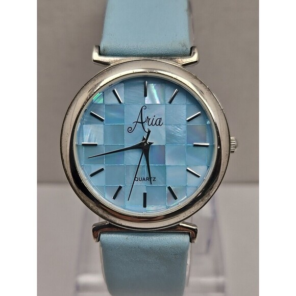 Aria Womens Quartz Watch Sterling Silver Case Blue Mosaic Dial New Battery main image 9